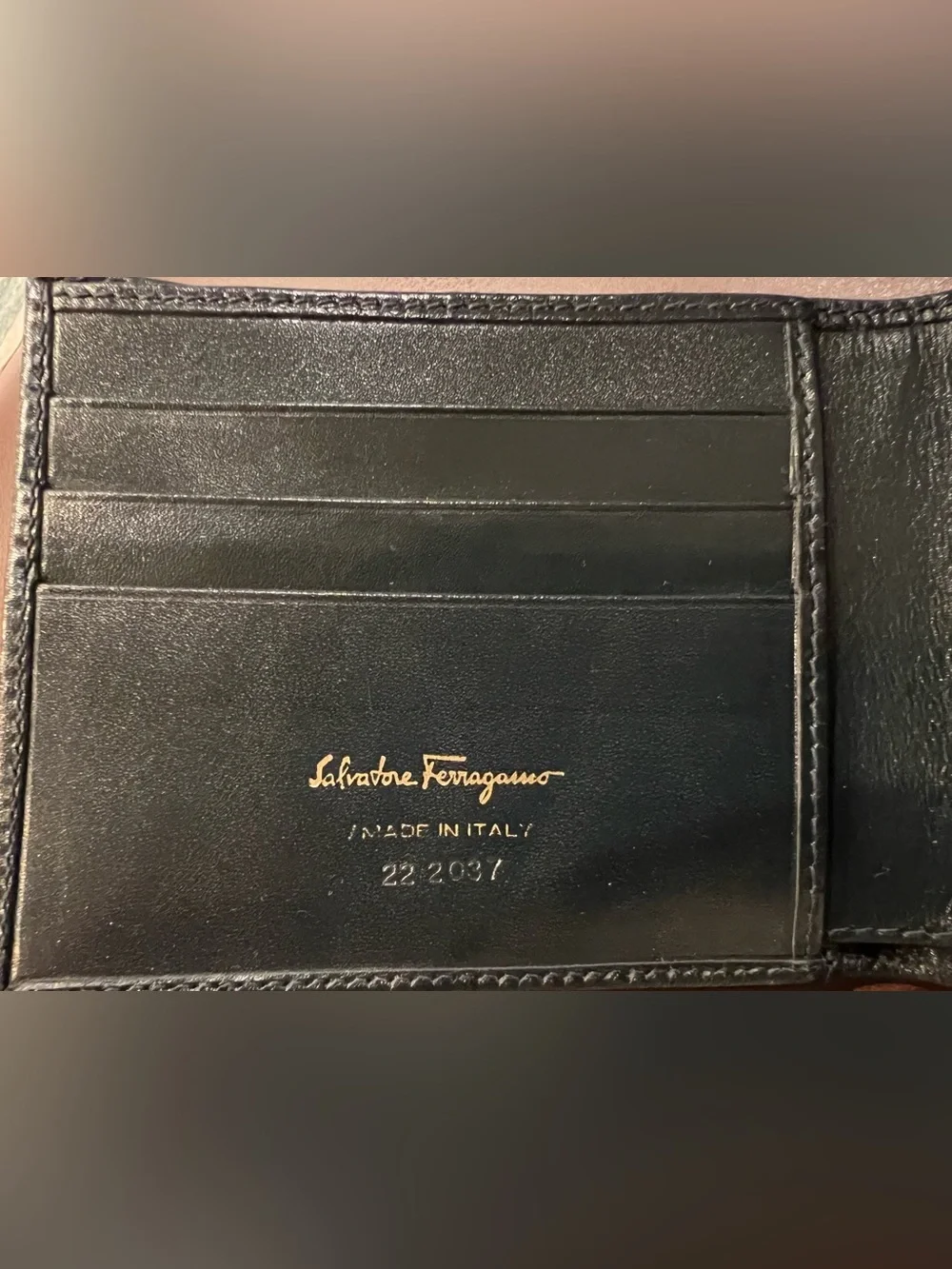 Salvatore Ferragamo Men's Blue Bifold Wallet Logo Accents Gold-Tone Hardware